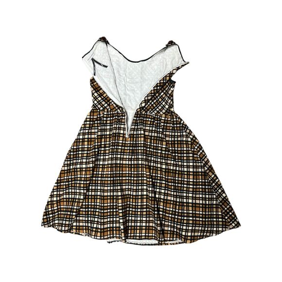 FROCK SHOP, Women's Mini Fit & Flare Dress, Brown Black White Plaid, Large - Picture 3 of 6